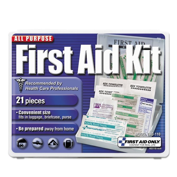 First Aid Only All-Purpose First Aid Kit, 21 Pieces, 4 3/4 x 3 x 1/2, Blue/White FAO-110